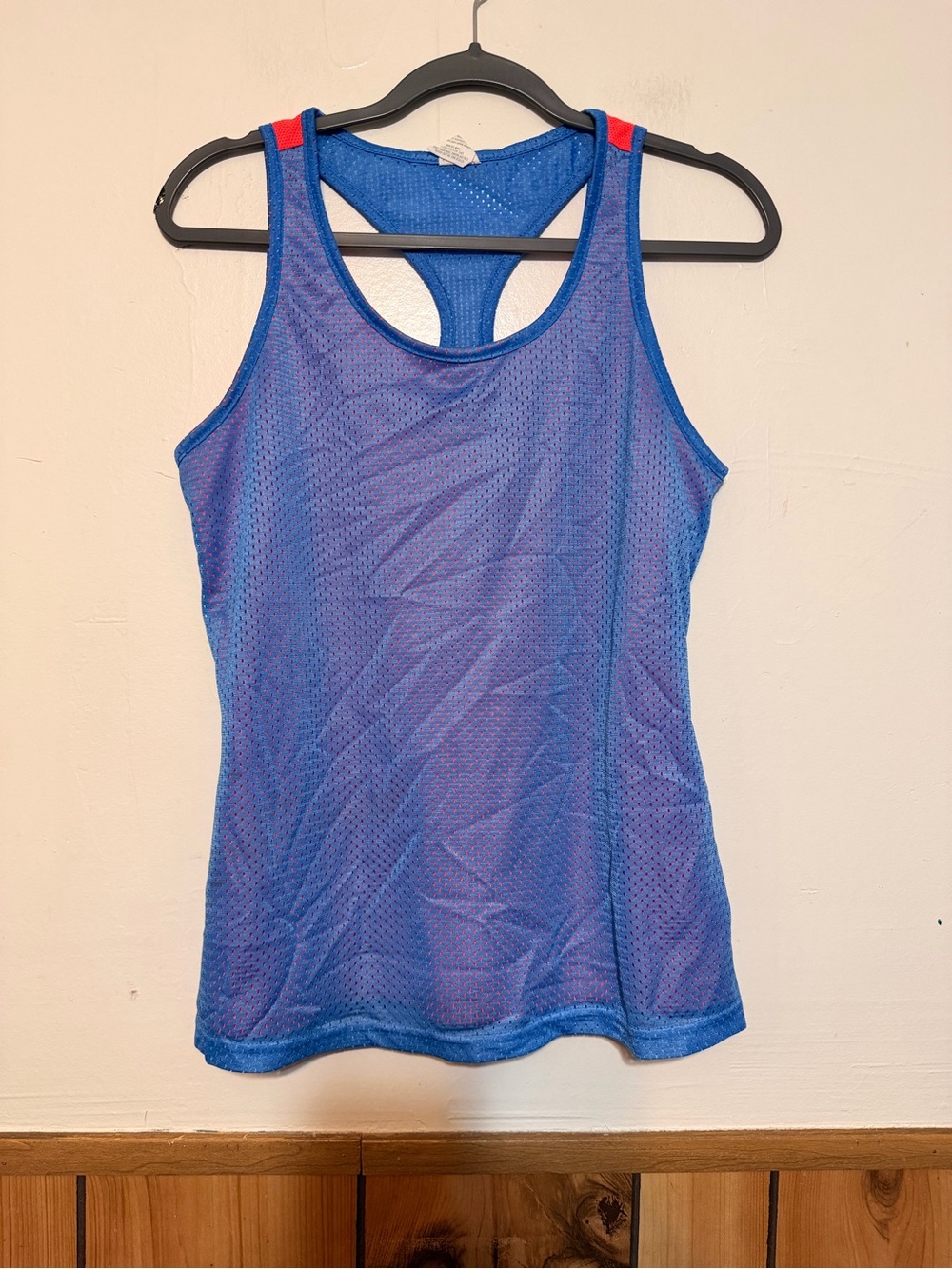 Danskin Blue Mesh Racerback Tank with Red Logo Detail